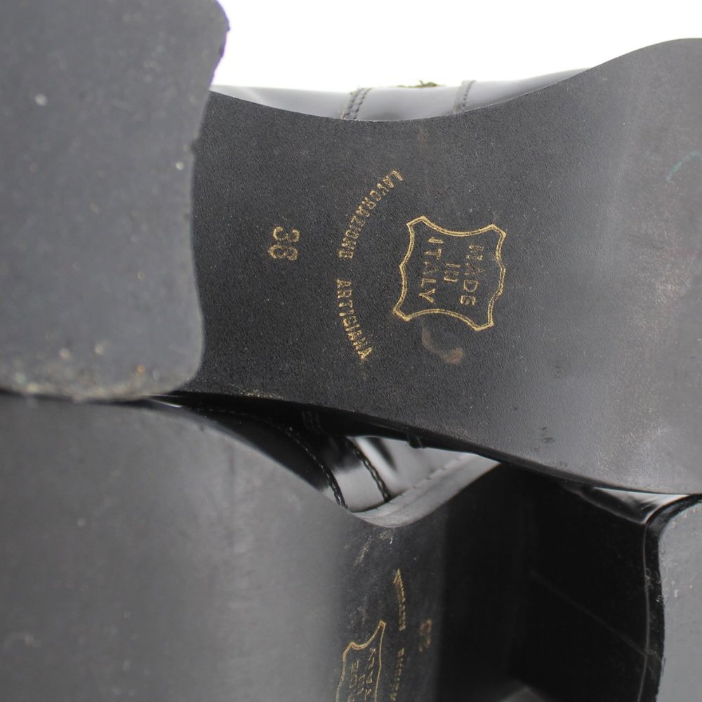 VTG 90s Black Leather Heeled Loafers Chunky Buckle Strap Shoes Italy Size 6.5/7 - Picture 11 of 12